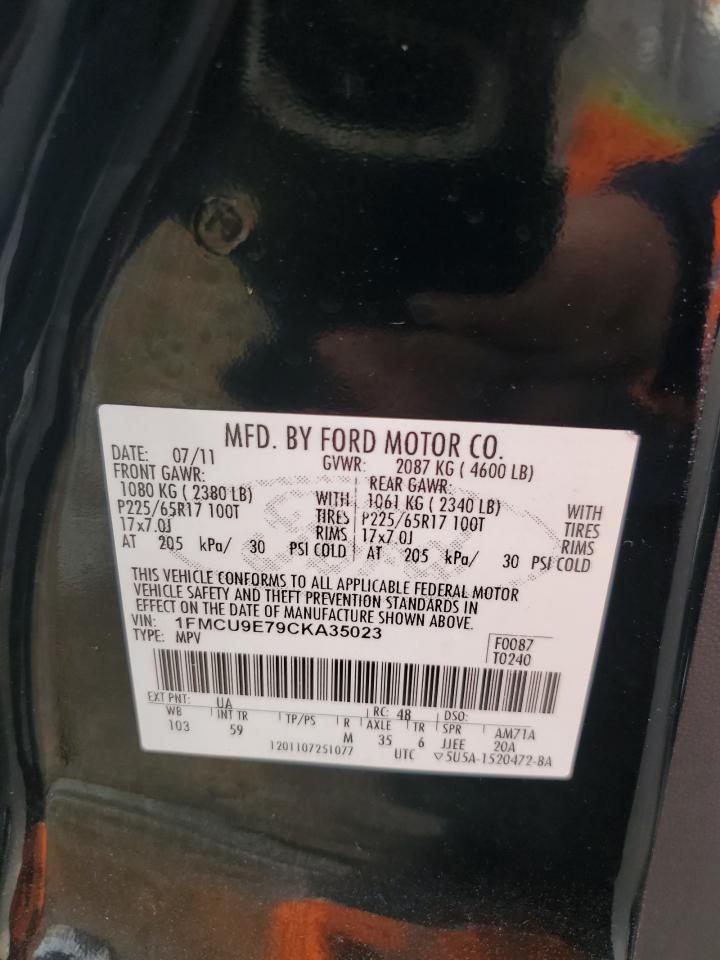 2012 Ford Escape VIN 1FMCU9E79CKA35023 Copart auction photo, front end damage thumbnail 13