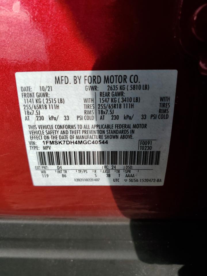 2021 Ford Explorer VIN 1FMSK7DH4MGC40544 Copart auction photo, front end / side damage thumbnail 13