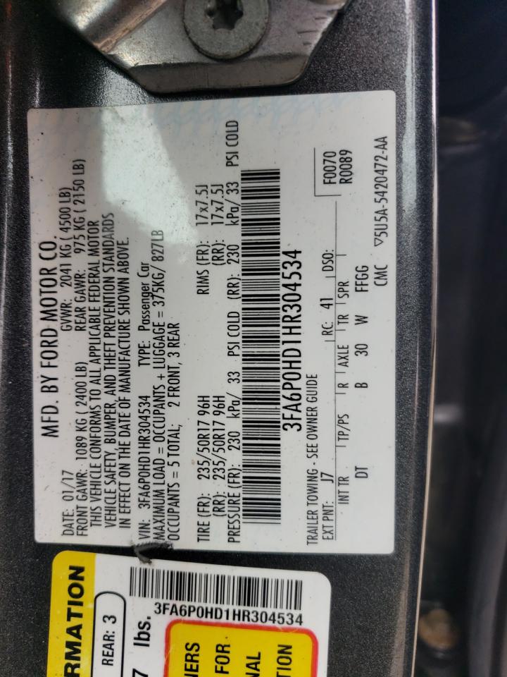 2017 Ford Fusion VIN 3FA6P0HD1HR304534 Copart auction photo, side damage thumbnail 12