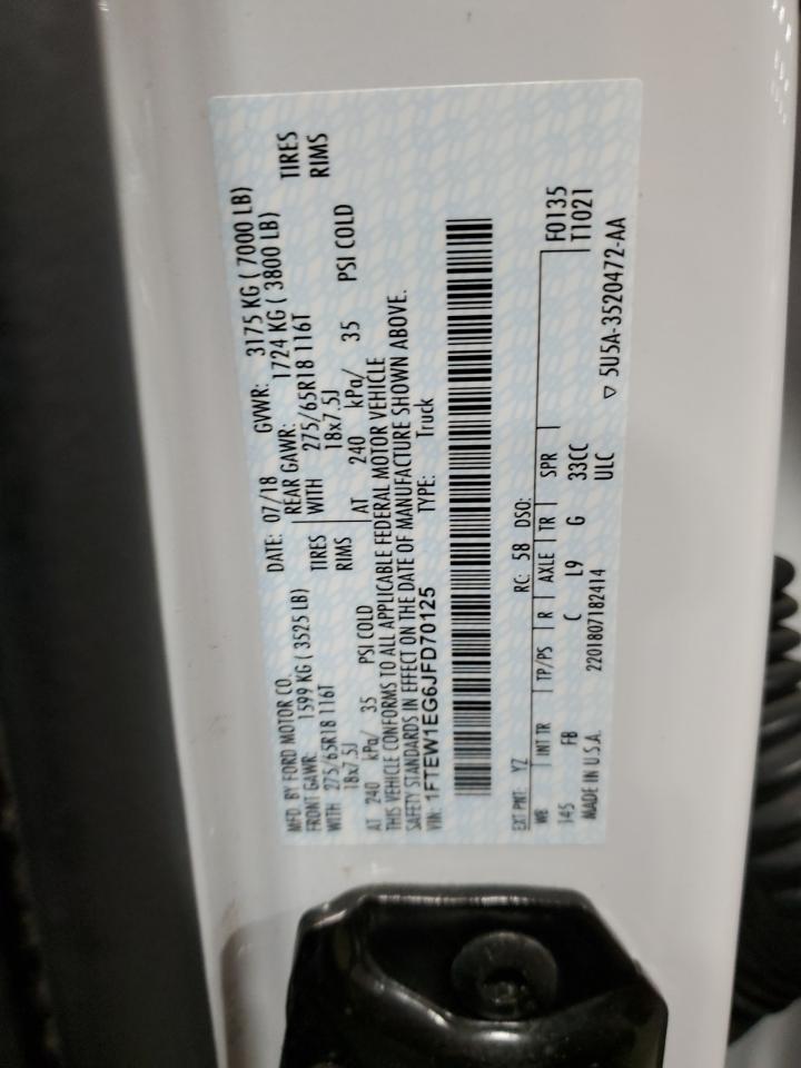 2018 Ford F-150 VIN 1FTEW1EG6JFD70125 Copart auction photo, front end / rear end damage thumbnail 13