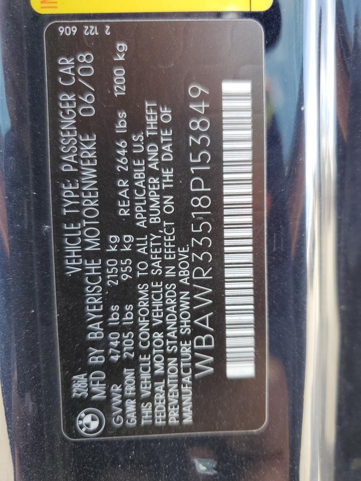 2008 BMW 3er VIN WBAWR33518P153849 Copart auction photo, front end damage thumbnail 13