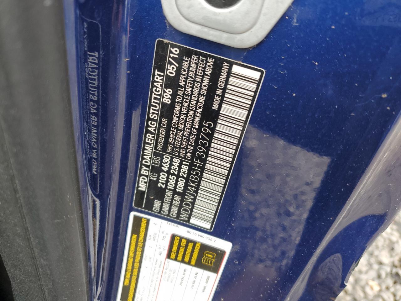 2017 Mercedes-Benz C-klasse VIN WDDWJ4KB5HF393795 Copart auction photo, front end / rear end damage thumbnail 12