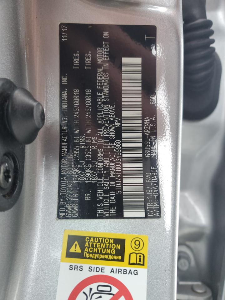 2018 Toyota Highlander VIN 5TDJZRFH0JS499960 Copart auction photo, rear end / minor dent/scratches damage thumbnail 13