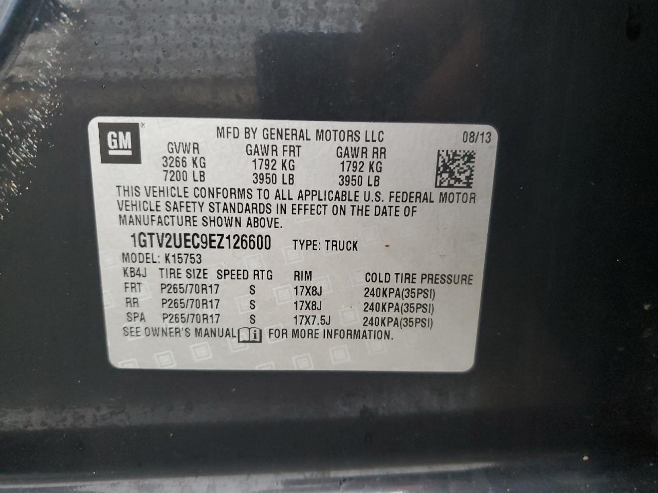 2014 GMC Sierra VIN 1GTV2UEC9EZ126600 Copart auction photo, side damage thumbnail 12