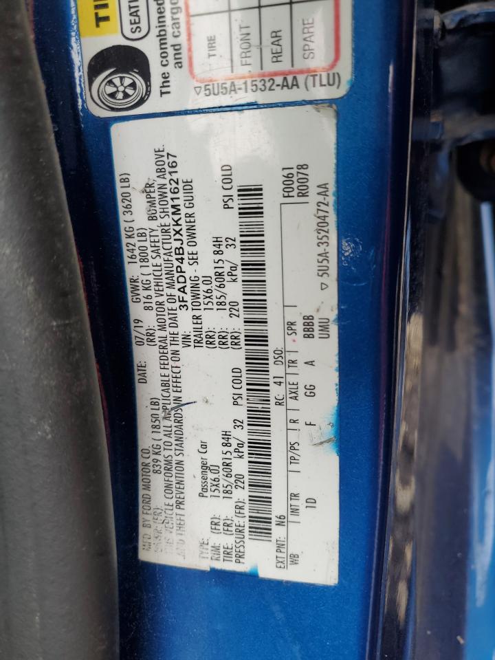 2019 Ford Fiesta VIN 3FADP4BJXKM162167 Copart auction photo, front end damage thumbnail 14