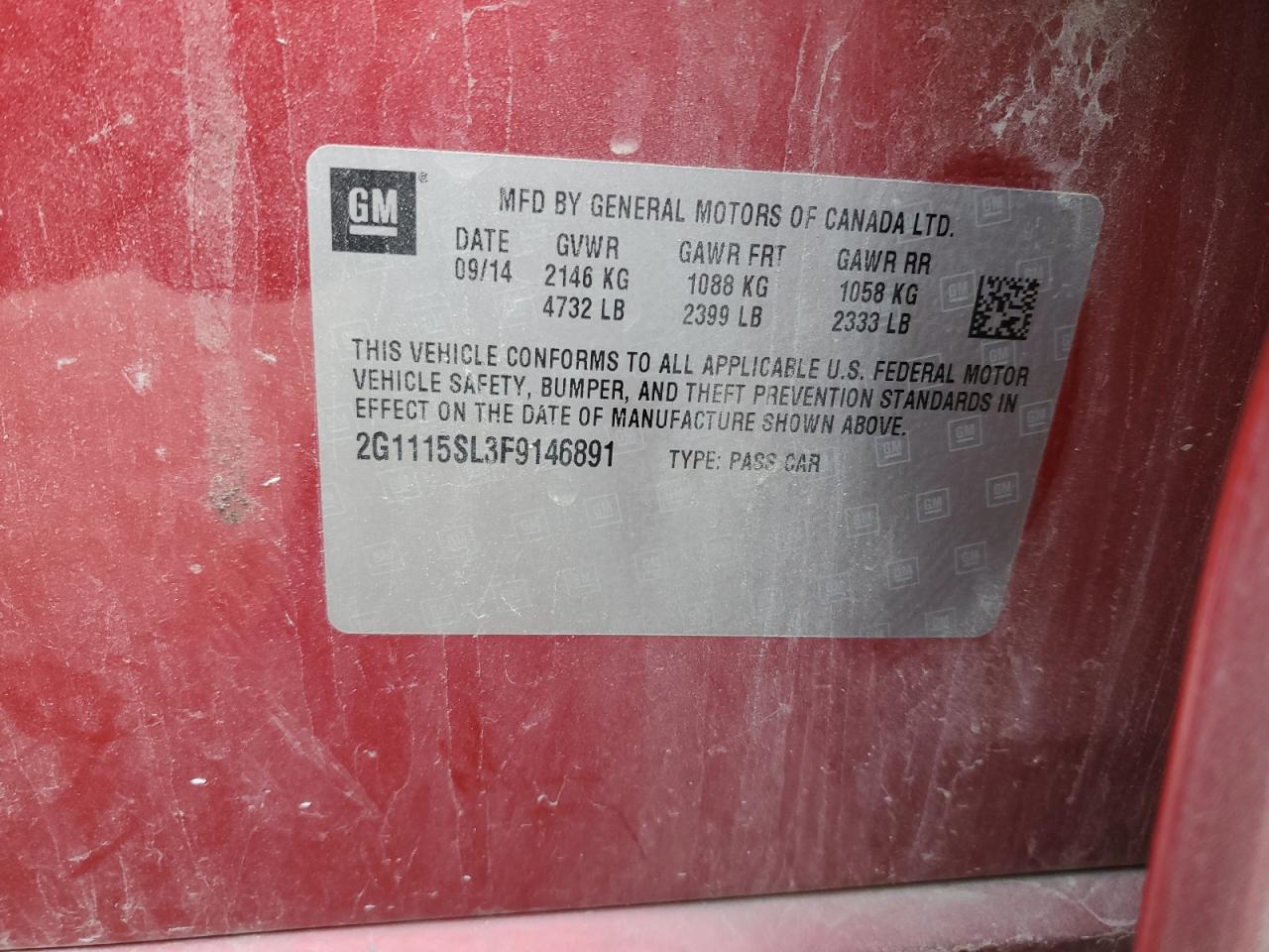 2015 Chevrolet Impala VIN 2G1115SL3F9146891 Copart auction photo, front end / side damage thumbnail 12