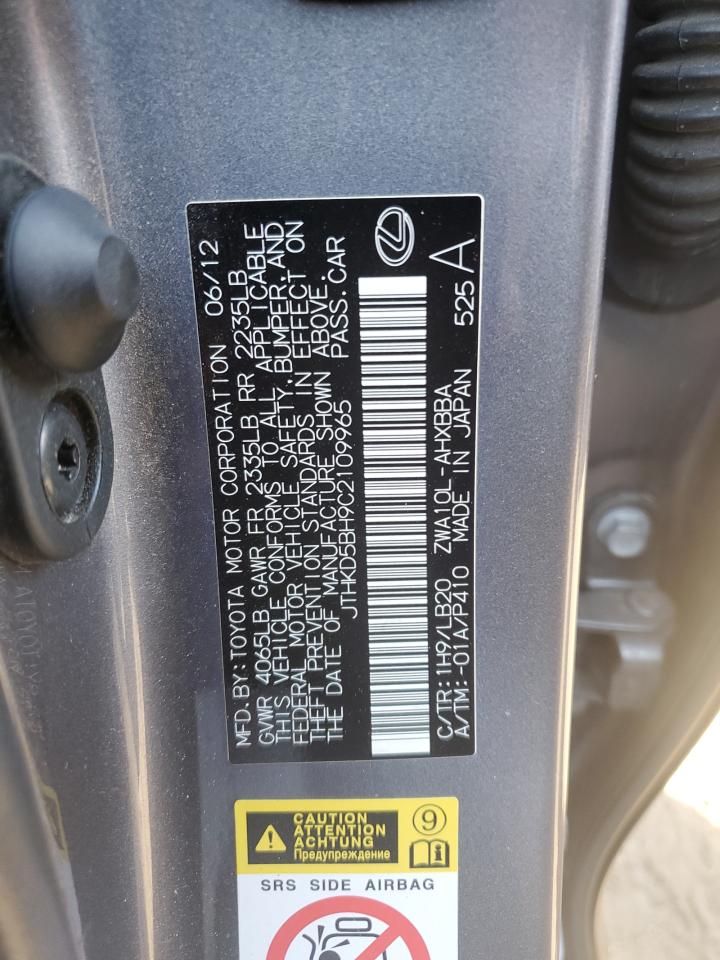 2012 Lexus CT VIN JTHKD5BH9C2109965 Copart auction photo, front end damage thumbnail 12