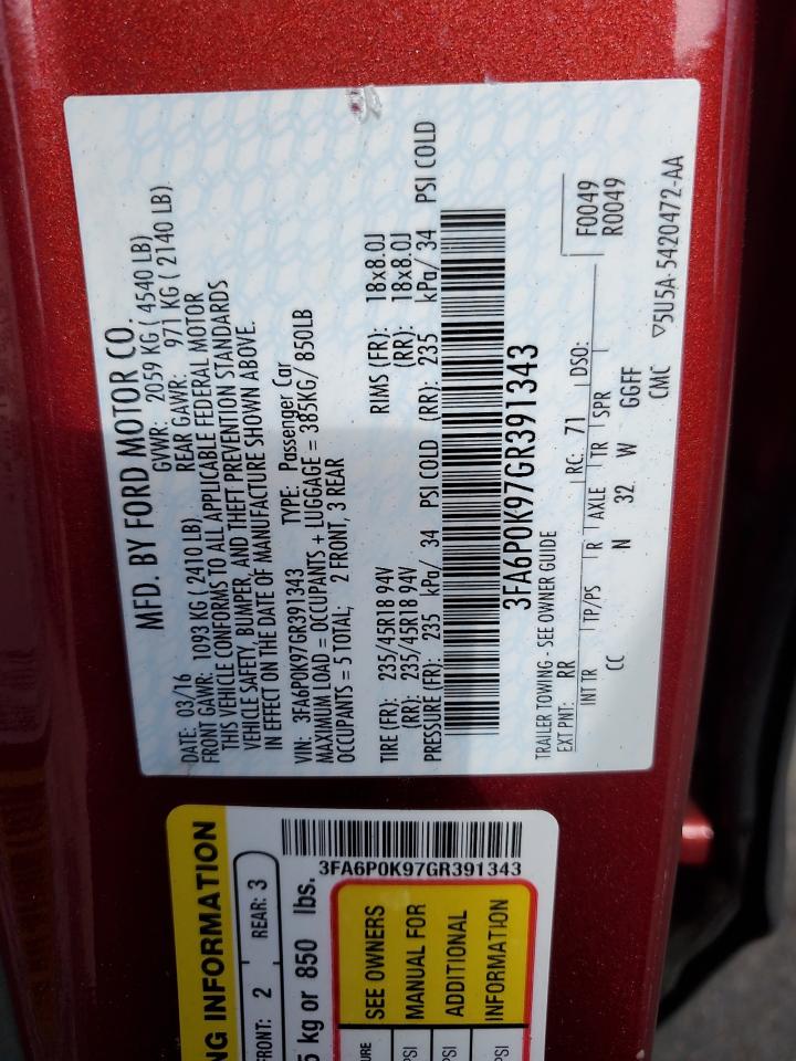 2016 Ford Fusion VIN 3FA6P0K97GR391343 Copart auction photo, side damage thumbnail 12