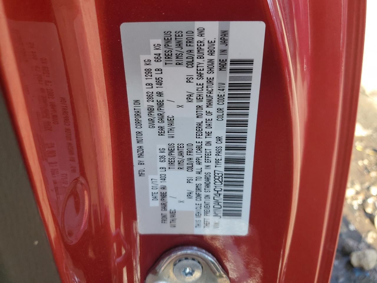 2017 Mazda MX-5 VIN JM1NDAM74H0102937 Copart auction photo, front end / undercarriage damage thumbnail 12