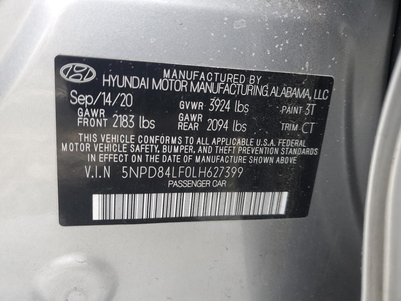 2020 Hyundai Elantra VIN 5NPD84LF0LH627399 Copart auction photo, front end / vandalism damage thumbnail 12