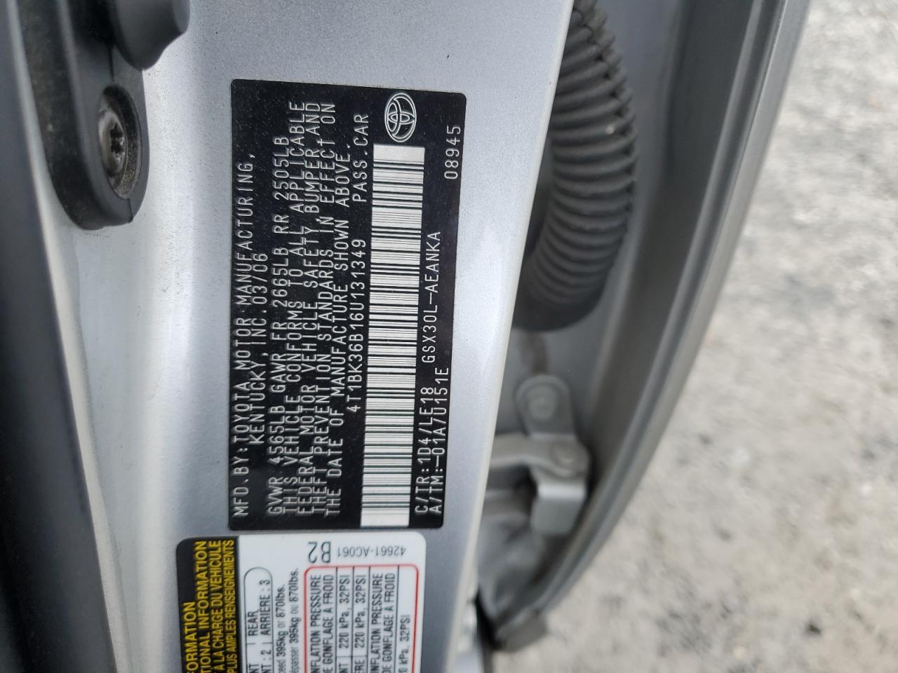 2006 Toyota Avalon VIN 4T1BK36B16U131349 Copart auction photo, rear end damage thumbnail 14