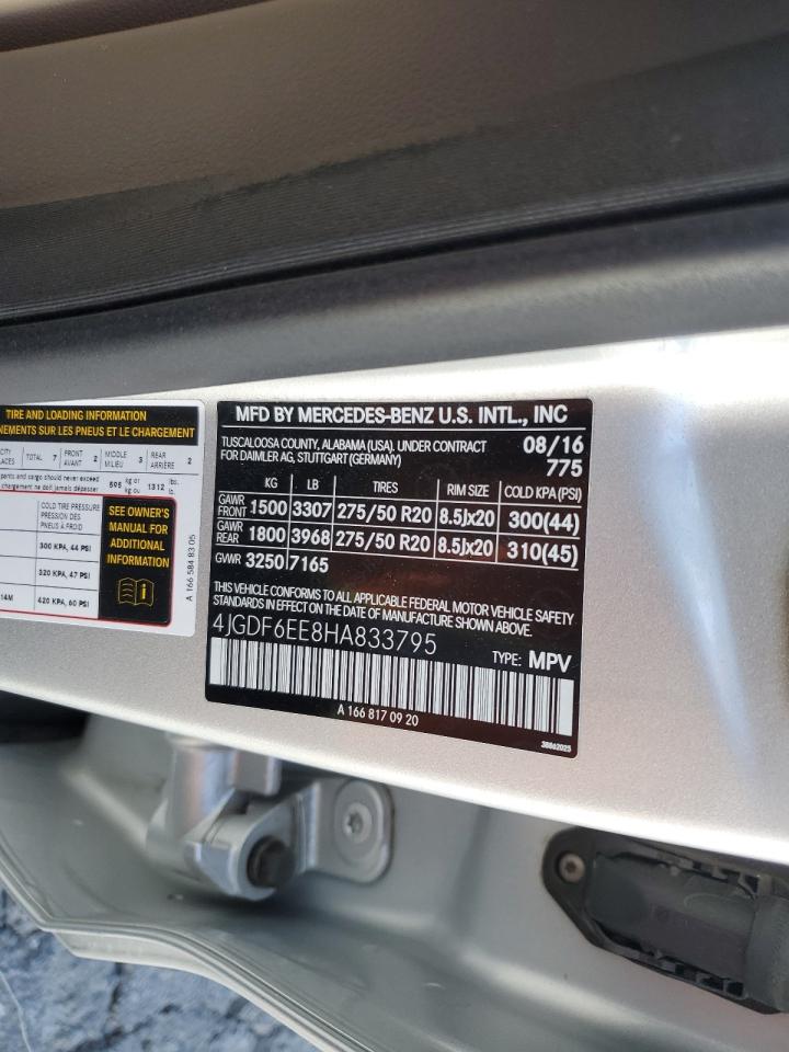 2017 Mercedes-Benz GLS-klasse VIN 4JGDF6EE8HA833795 Copart auction photo, front end damage thumbnail 13