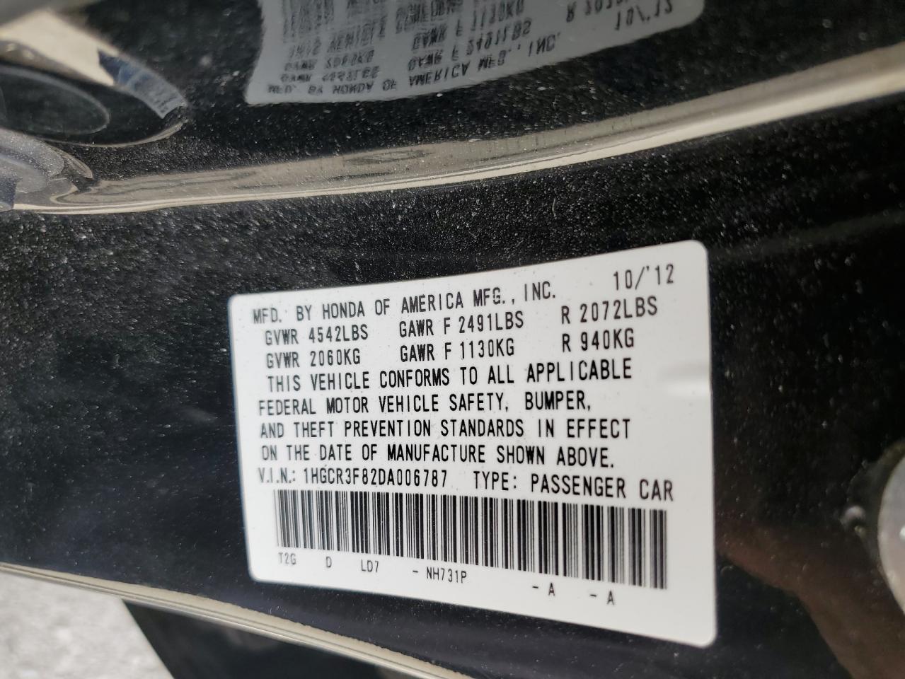 2013 Honda Accord VIN 1HGCR3F82DA006787 Copart auction photo, front end damage thumbnail 14