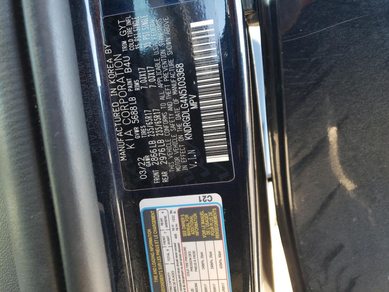2022 KIA Sorento VIN KNDRGDLG4N5103368 Copart auction photo, front end / mechanical damage thumbnail 15