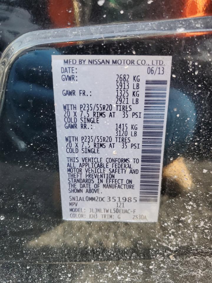 2013 Infiniti JX VIN 5N1AL0MM2DC351985 Copart auction photo, front end damage thumbnail 13