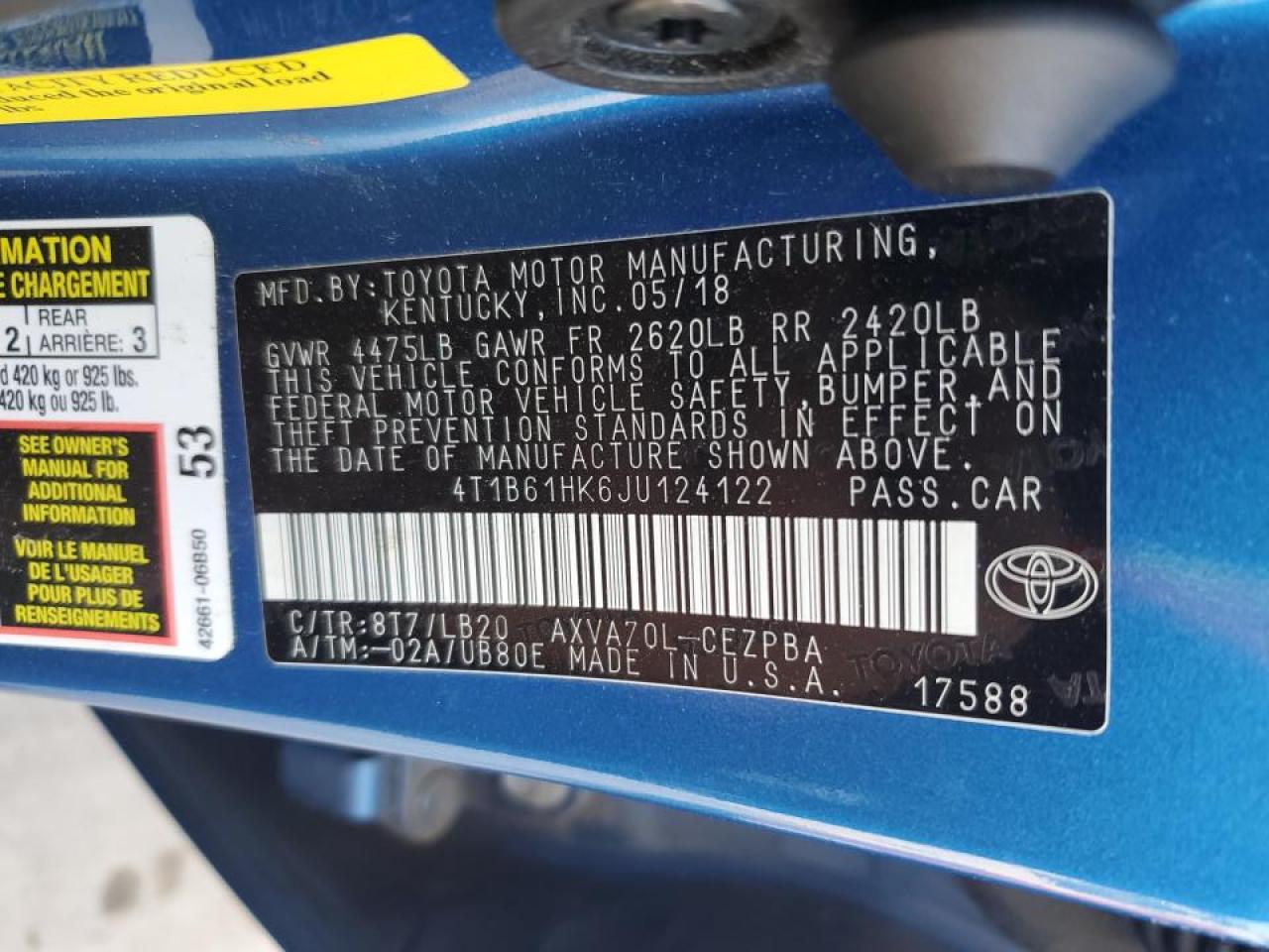 2018 Toyota Camry VIN 4T1B61HK6JU124122 Copart auction photo, rear end damage thumbnail 12