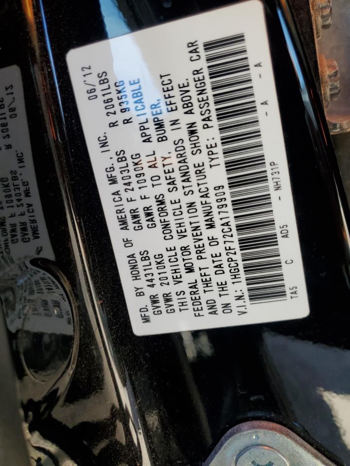 2012 Honda Accord VIN 1HGCP2F72CA179909 Copart auction photo, front end / minor dent/scratches damage thumbnail 15