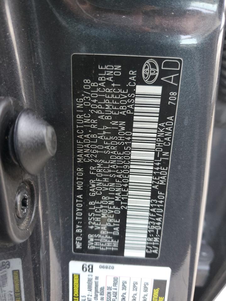 2009 Toyota Corolla VIN 2T1LE40E09C005140 Copart auction photo, front end damage thumbnail 13