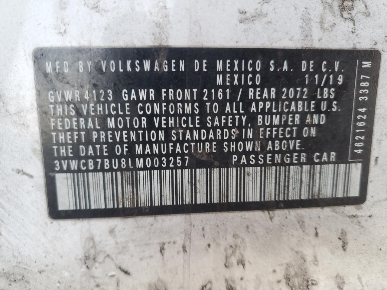 2020 Volkswagen Jetta VIN 3VWCB7BU8LM003257 Copart auction photo, rear end damage thumbnail 12