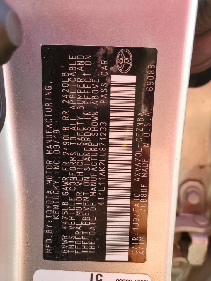 2020 Toyota Camry VIN 4T1L11AK2LU871233 Copart auction photo, front end / all over damage thumbnail 14