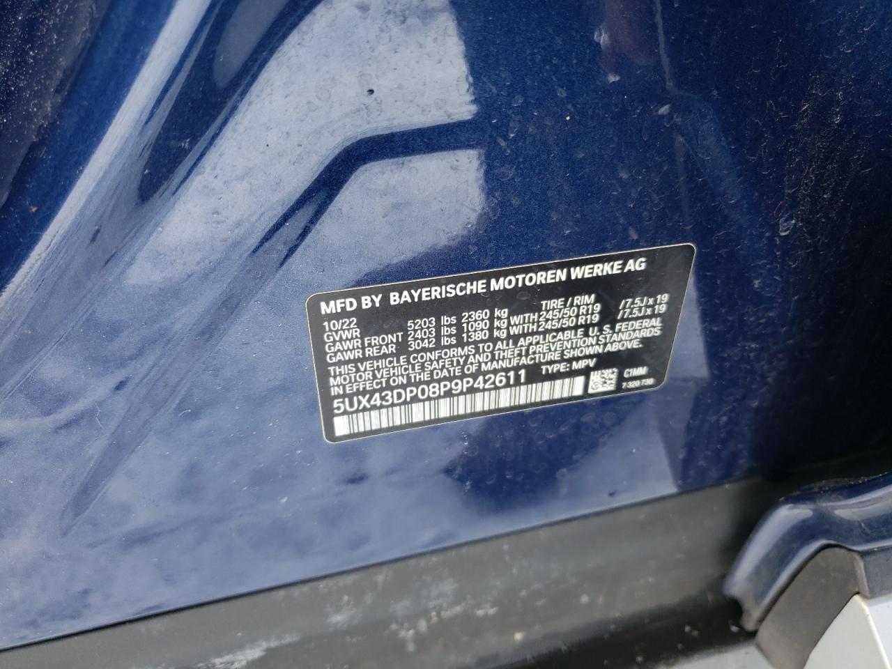 2023 BMW X3 VIN 5UX43DP08P9P42611 Copart auction photo, rear end damage thumbnail 12