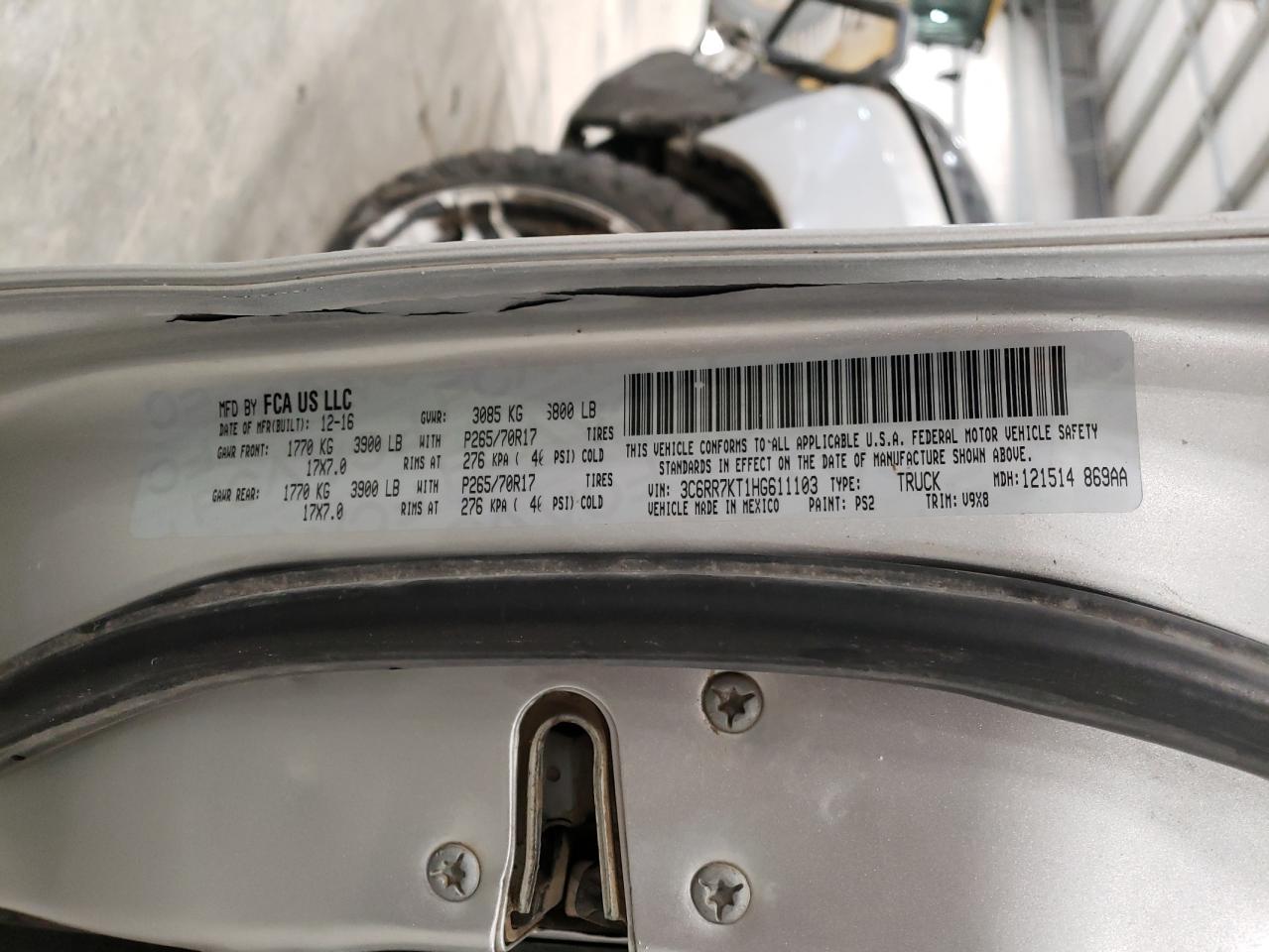 2017 RAM 1500 VIN 3C6RR7KT1HG611103 Copart auction photo, rollover damage thumbnail 12