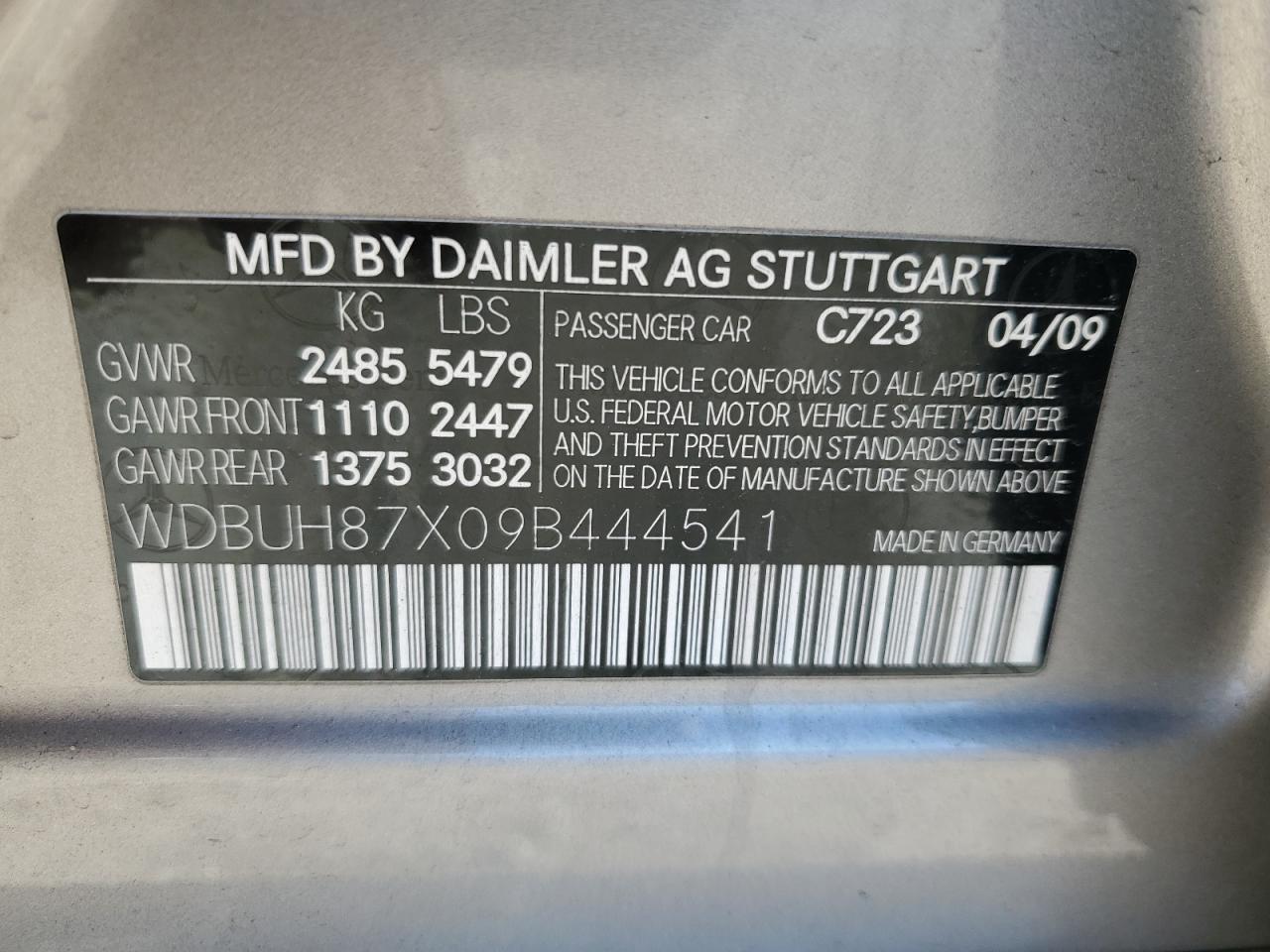 2009 Mercedes-Benz E-klasse VIN WDBUH87X09B444541 Copart auction photo, rear end damage thumbnail 15