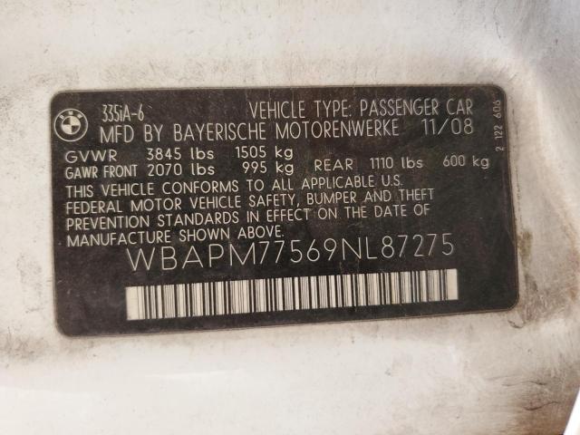 2009 BMW 3er VIN WBAPM77569NL87275 Copart auction photo, rear end damage thumbnail 12