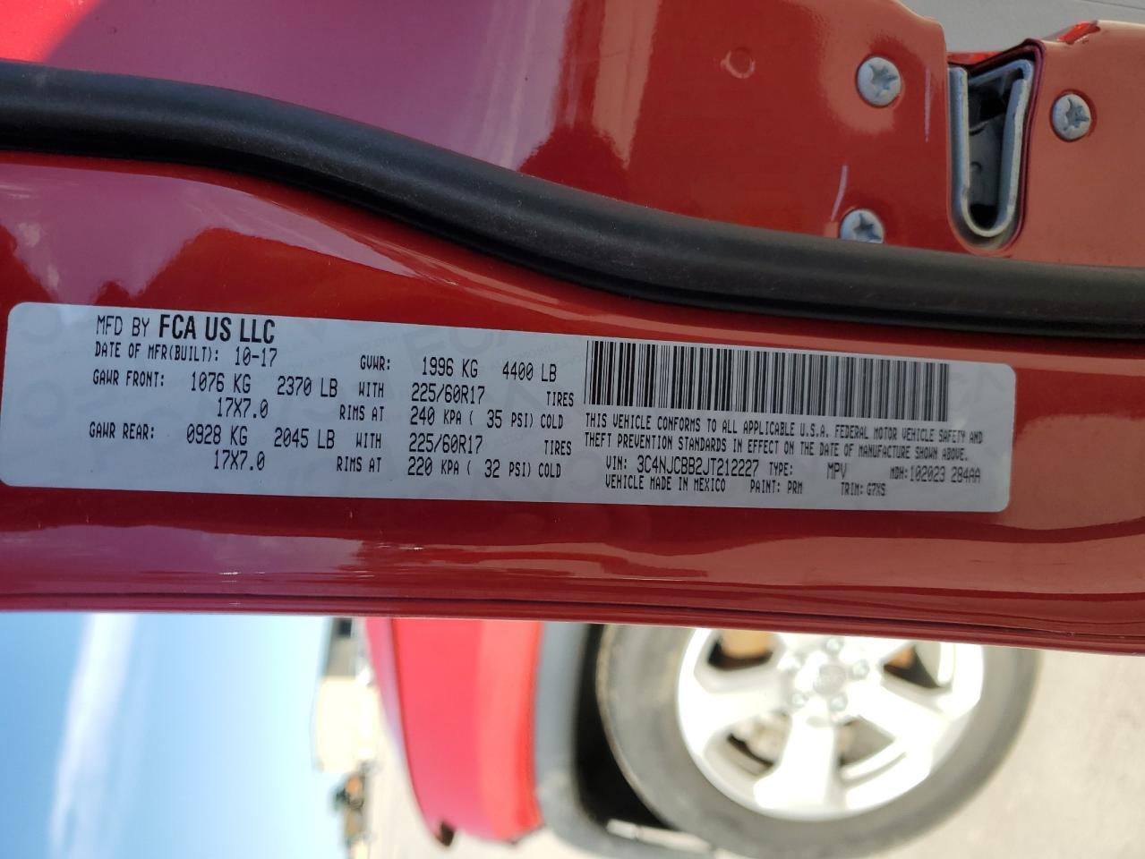 2018 Jeep Compass VIN 3C4NJCBB2JT212227 Copart auction photo, all over / hail damage thumbnail 13