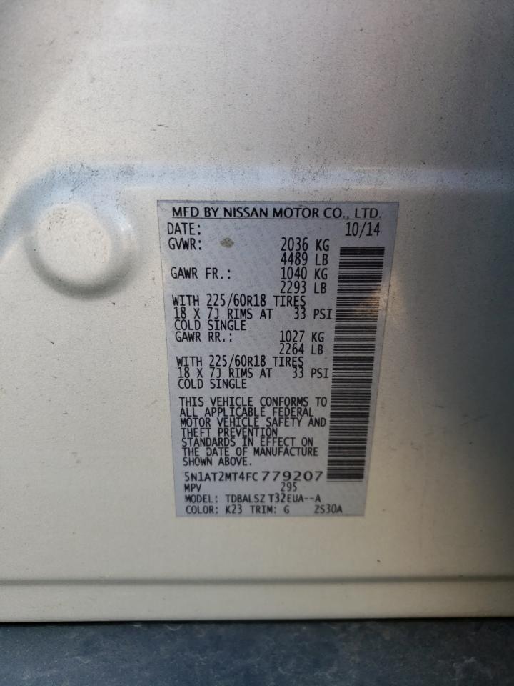 2015 Nissan Rogue VIN 5N1AT2MT4FC779207 Copart auction photo, front end damage thumbnail 15