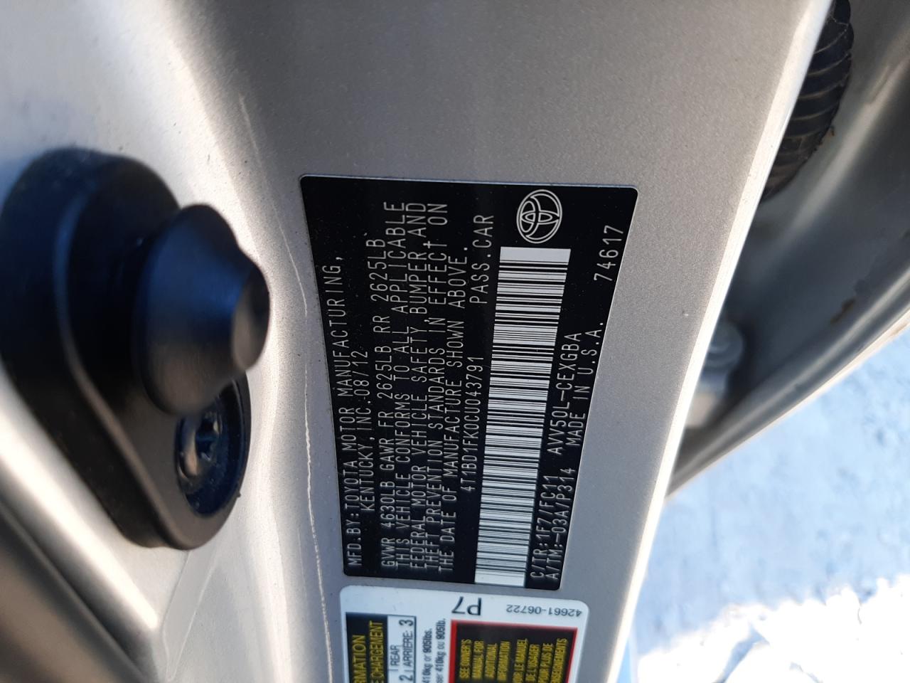 2012 Toyota Camry VIN 4T1BD1FK0CU043791 Copart auction photo, mechanical / minor dent/scratches damage thumbnail 12