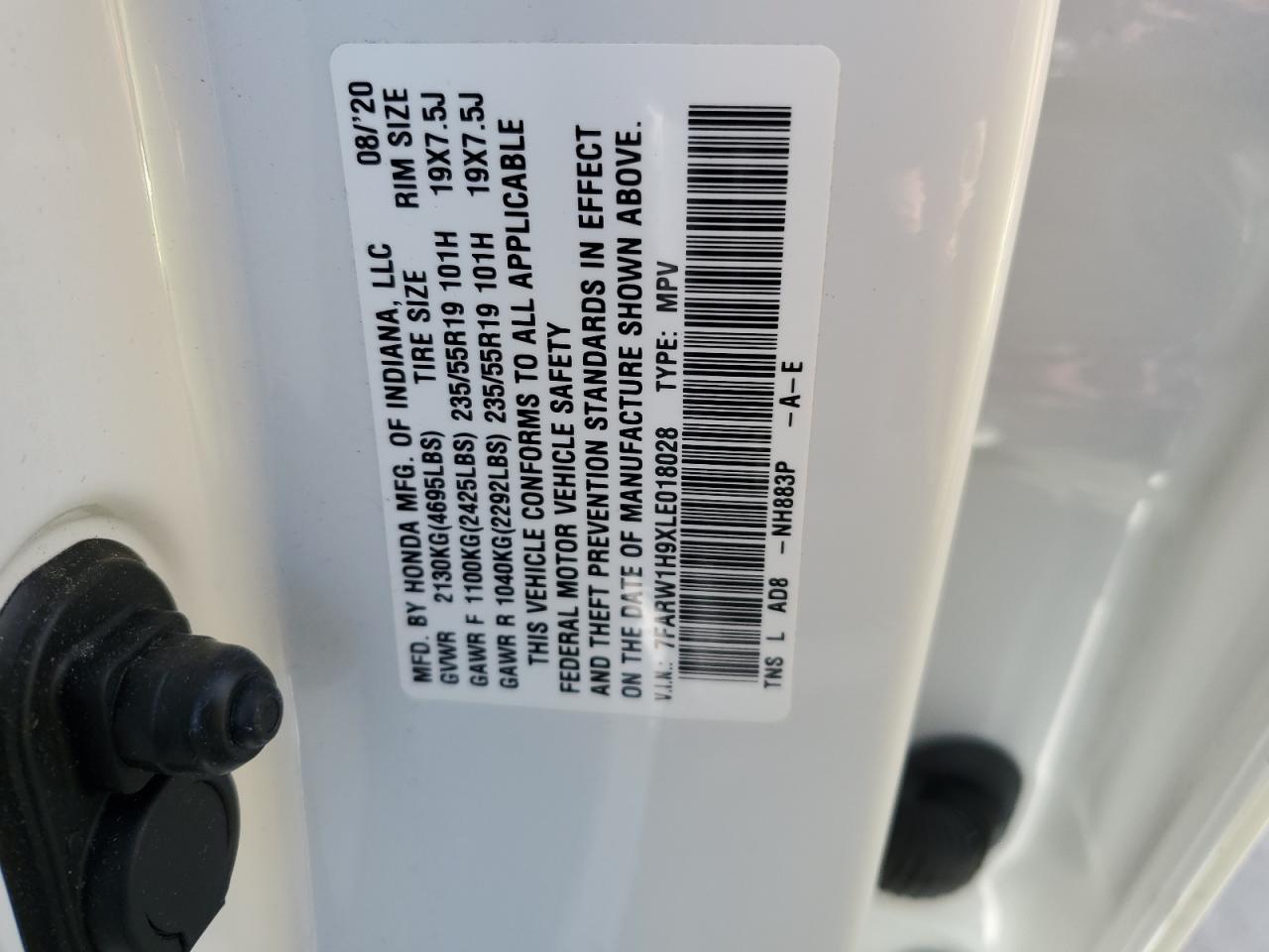 2020 Honda CR-V VIN 7FARW1H9XLE018028 Copart auction photo, rear end / front end damage thumbnail 16