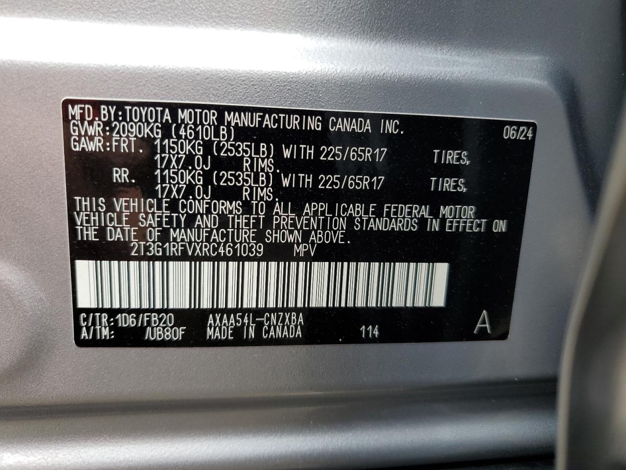 2024 Toyota RAV 4 VIN 2T3G1RFVXRC461039 Copart auction photo, all over damage thumbnail 12