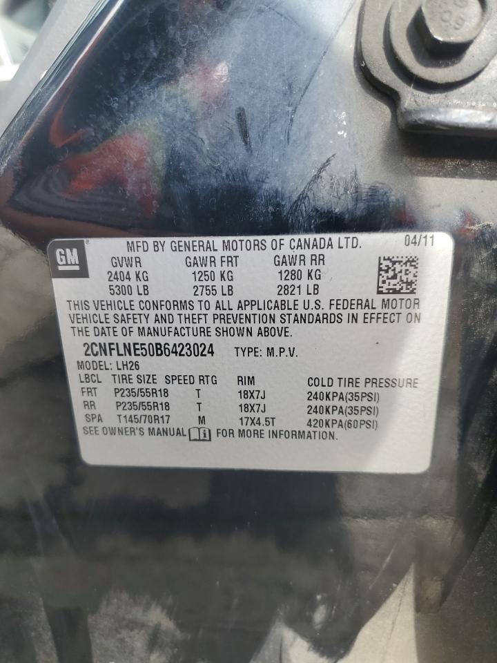2011 Chevrolet Equinox VIN 2CNFLNE50B6423024 Copart auction photo, front end damage thumbnail 13