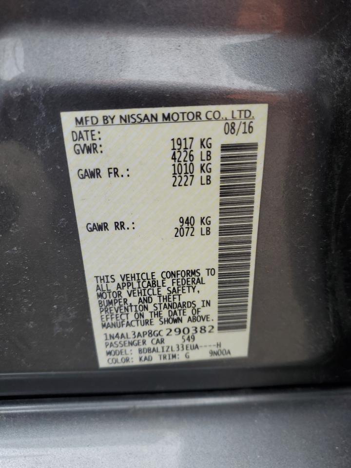 2016 Nissan Altima VIN 1N4AL3AP8GC290382 Copart auction photo, front end / rear end damage thumbnail 14