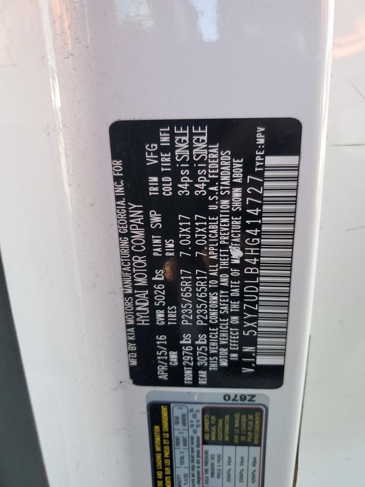 2017 Hyundai Santa Fe VIN 5XYZUDLB4HG414727 Copart auction photo, front end / side damage thumbnail 13