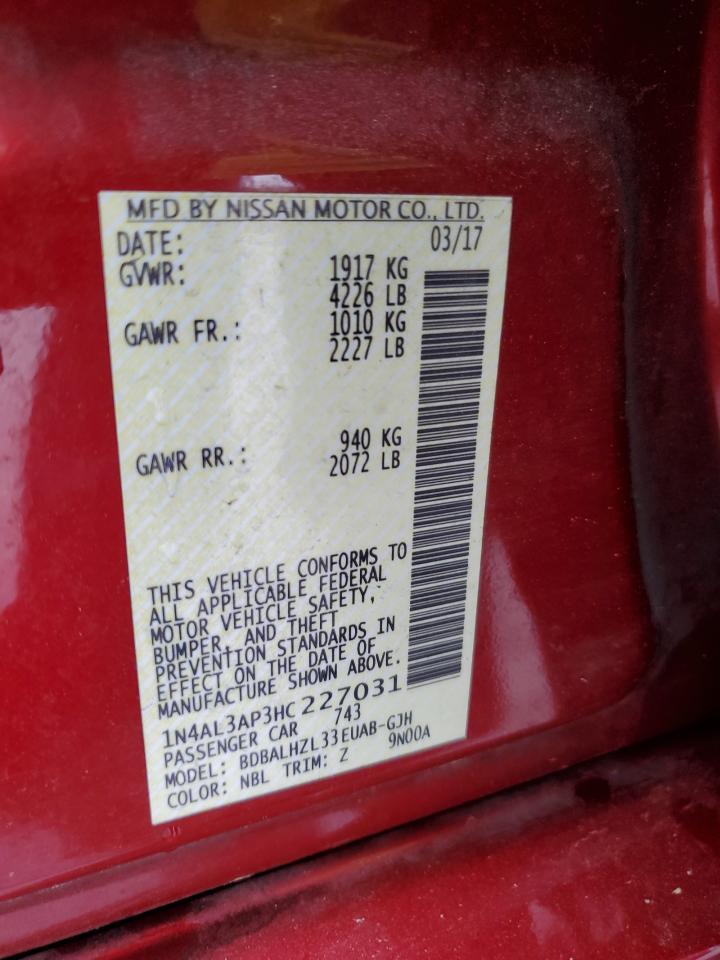 2017 Nissan Altima VIN 1N4AL3AP3HC227031 Copart auction photo, front end damage thumbnail 14