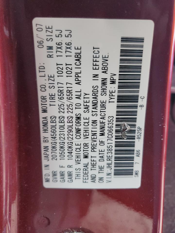 2007 Honda CR-V VIN JHLRE38517C066353 Copart auction photo, frame damage / all over damage thumbnail 13
