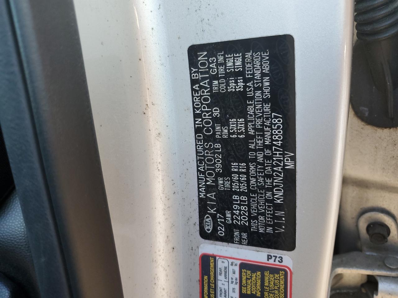 2017 KIA Soul VIN KNDJN2A21H7488587 Copart auction photo, mechanical damage thumbnail 13