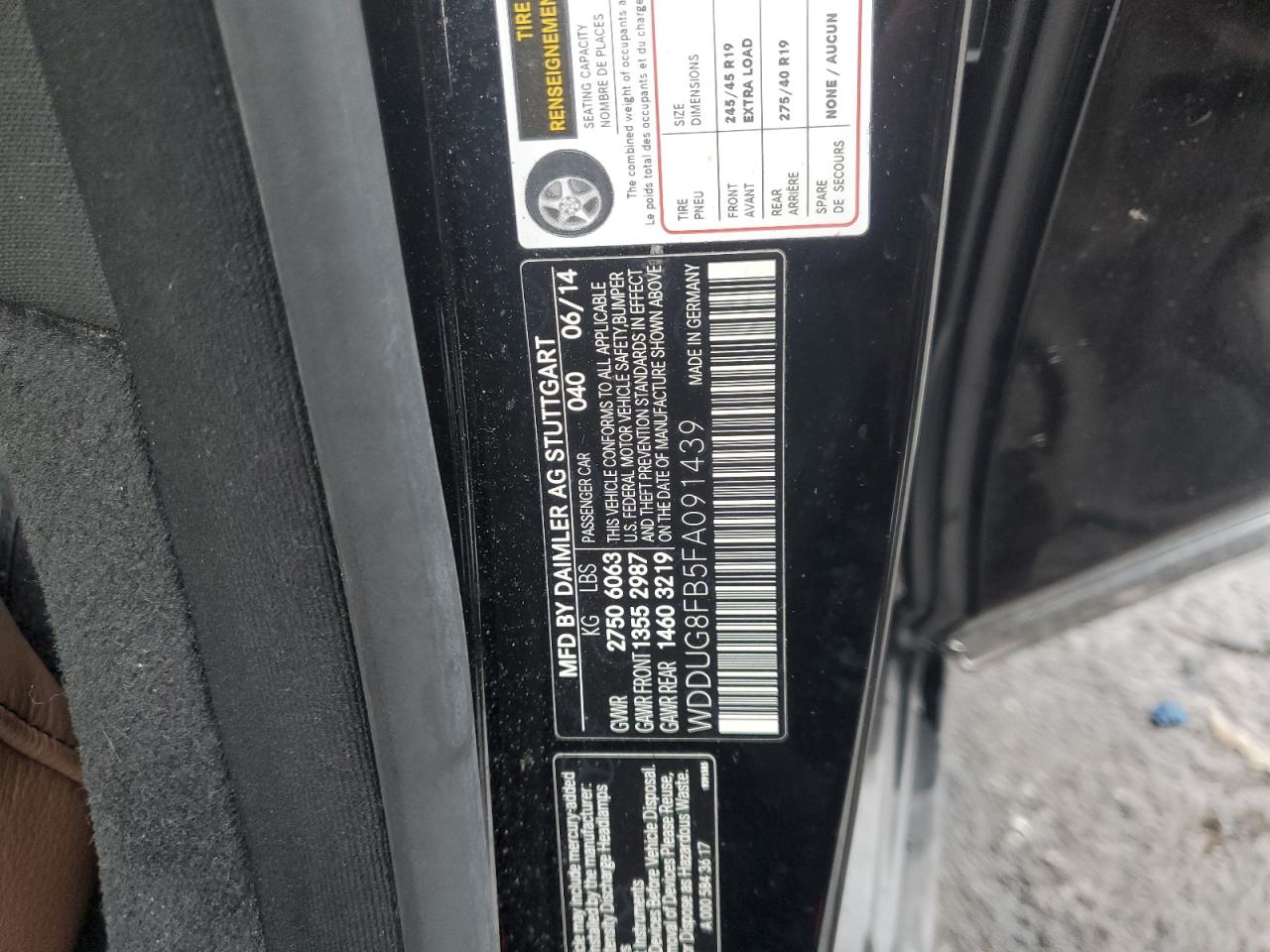 2015 Mercedes-Benz S-klasse VIN WDDUG8FB5FA091439 Copart auction photo, front end damage thumbnail 12