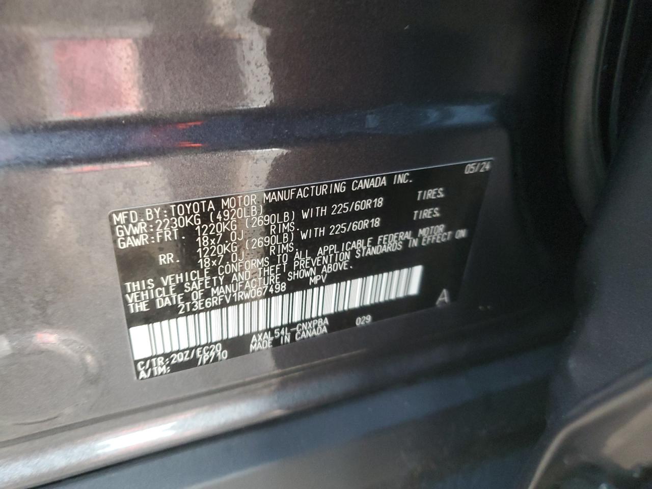 2024 Toyota RAV 4 VIN 2T3E6RFV1RW067498 Copart auction photo, front end / side damage thumbnail 12