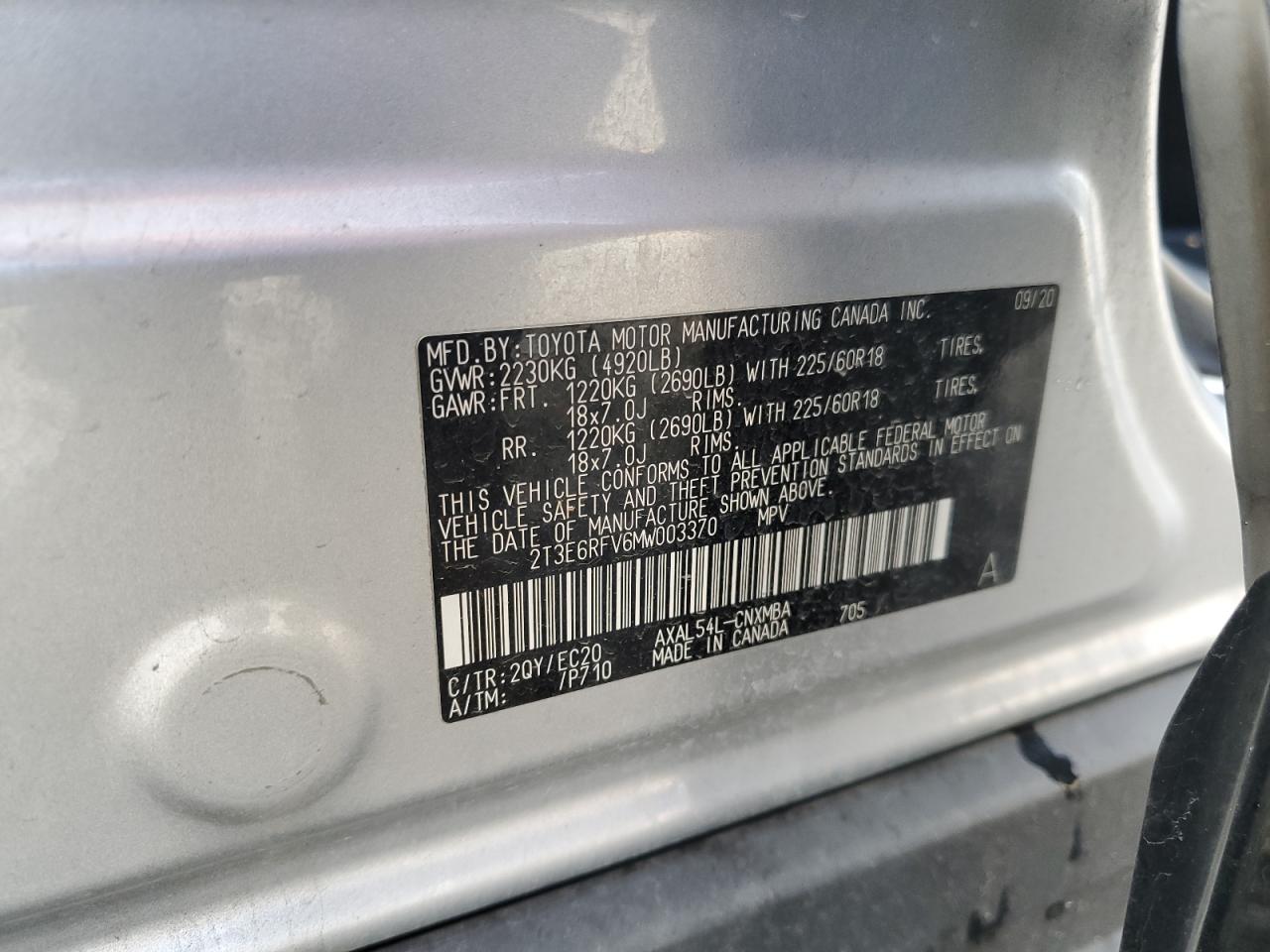 2021 Toyota RAV 4 VIN 2T3E6RFV6MW003370 Copart auction photo, undercarriage / front end damage thumbnail 15
