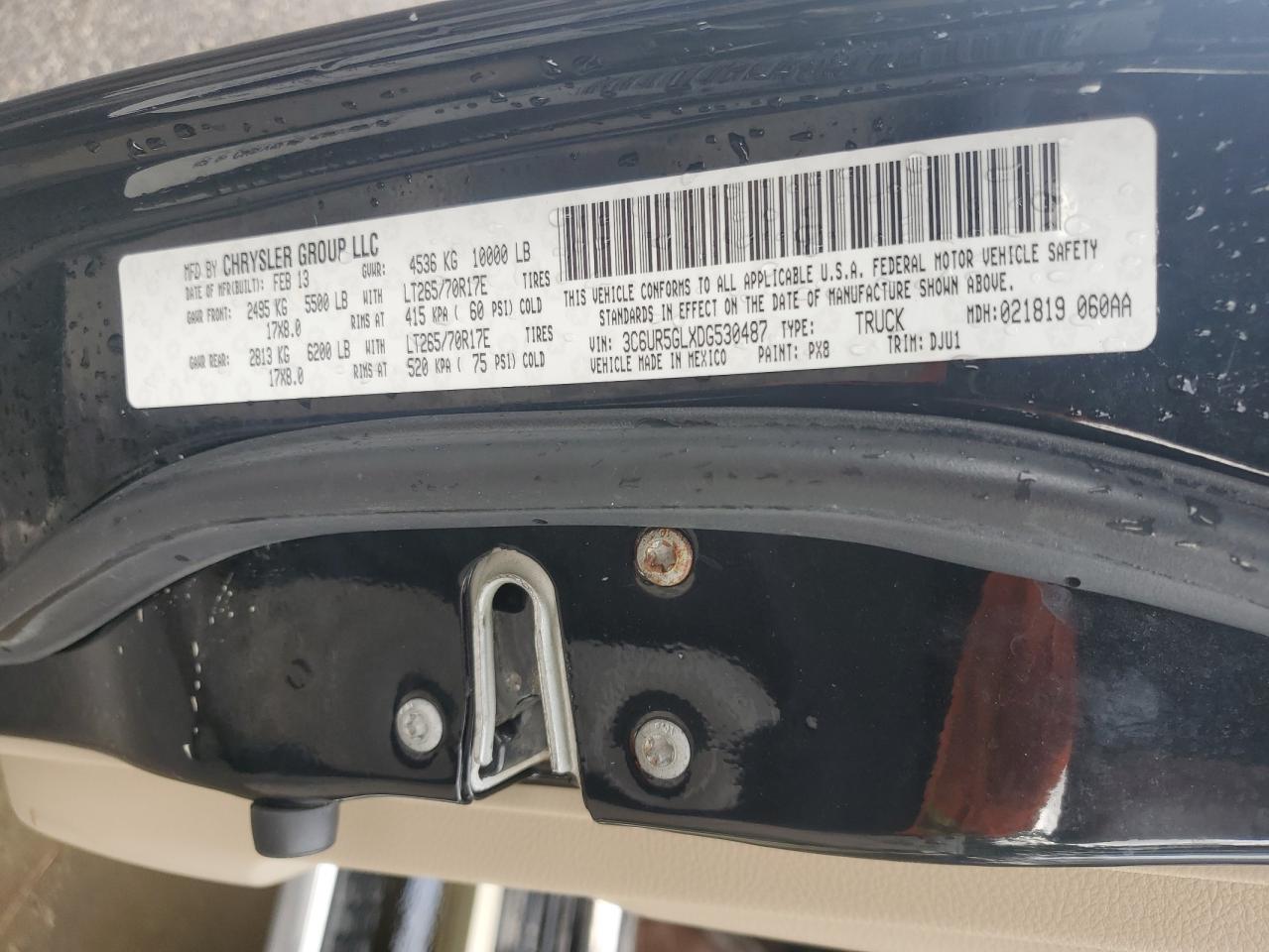 2013 RAM 2500 VIN 3C6UR5GLXDG530487 Copart auction photo, front end damage thumbnail 13
