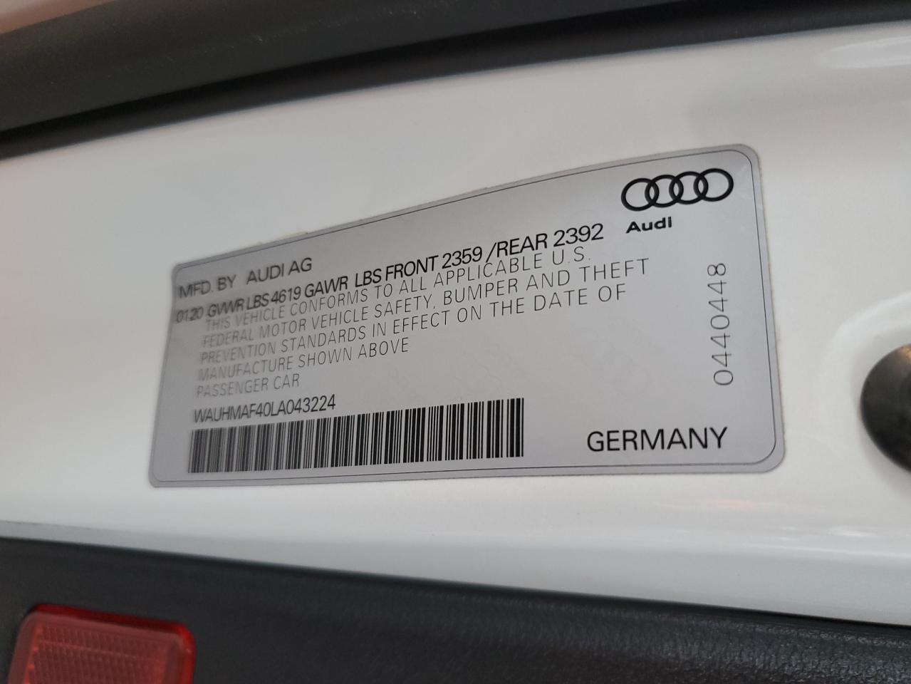 2020 Audi A4 VIN WAUHMAF40LA043224 Copart auction photo, rear end / side damage thumbnail 12