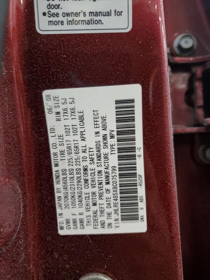 2008 Honda CR-V VIN JHLRE485X8C075799 Copart auction photo, all over damage thumbnail 14