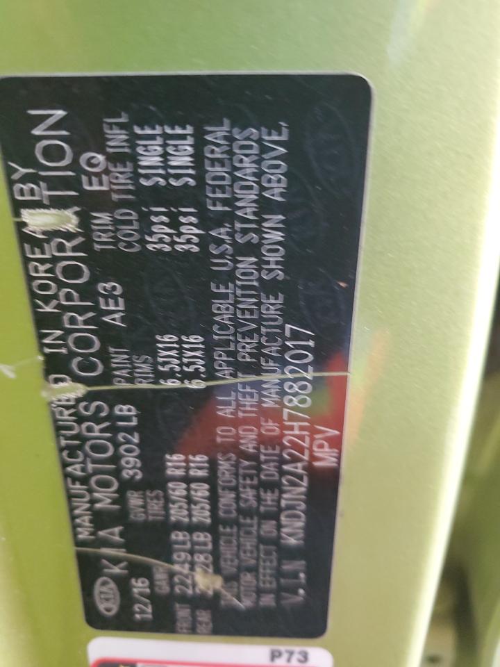 2017 KIA Soul VIN KNDJN2A22H7882017 Copart auction photo, vandalism / minor dent/scratches damage thumbnail 12