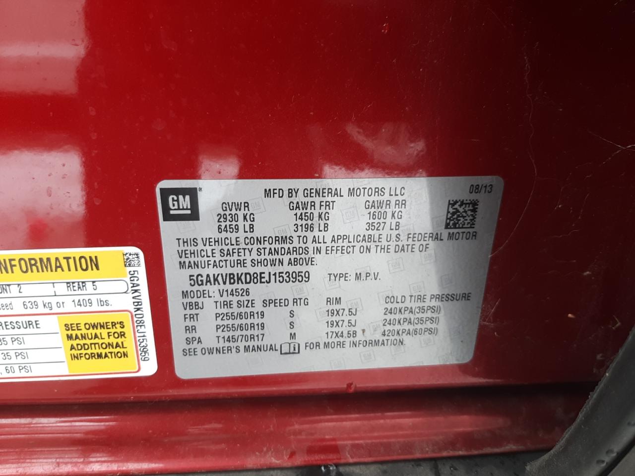 2014 Buick Enclave VIN 5GAKVBKD8EJ153959 Copart auction photo, front end / rear end damage thumbnail 14