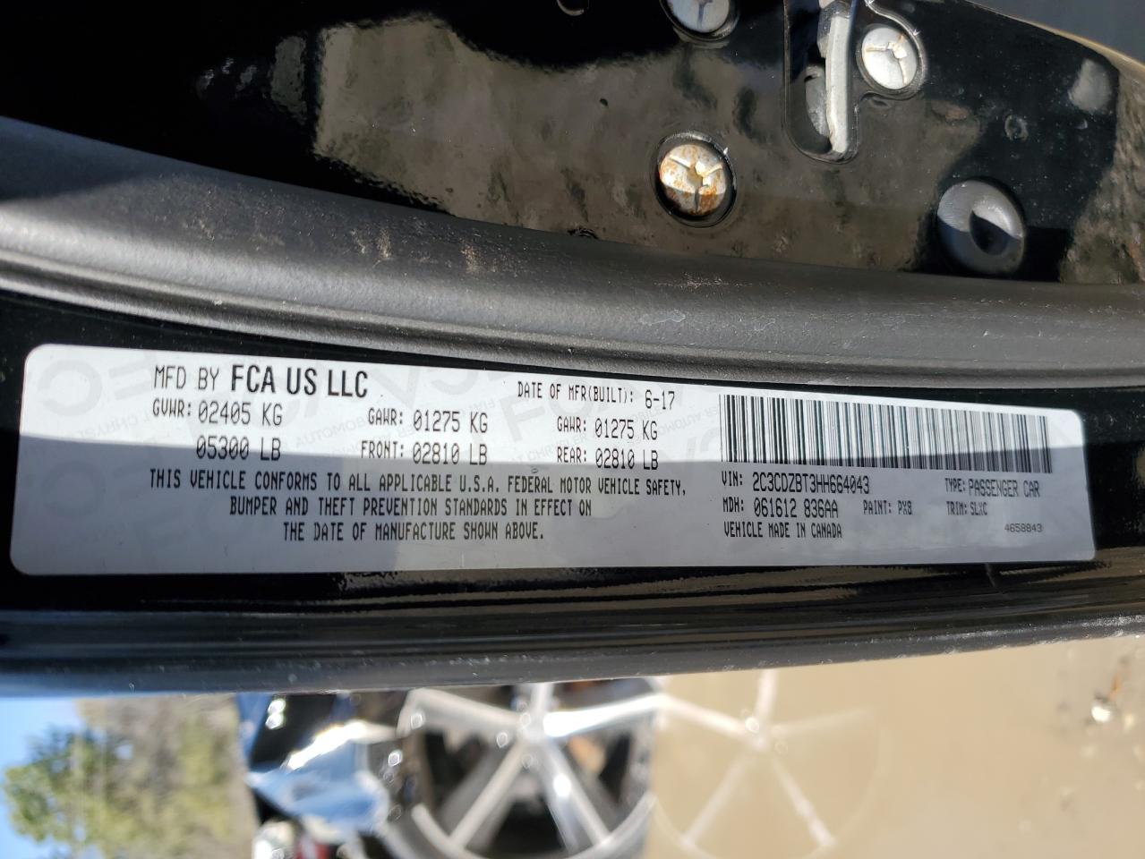 2017 Dodge Challenger VIN 2C3CDZBT3HH664043 Copart auction photo, front end / minor dent/scratches damage thumbnail 12