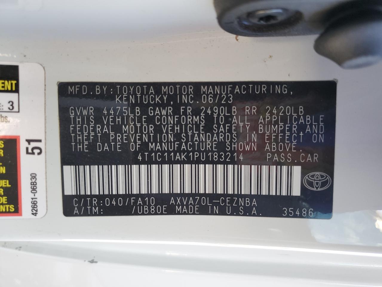 2023 Toyota Camry VIN 4T1C11AK1PU183214 Copart auction photo, rear end / front end damage thumbnail 15