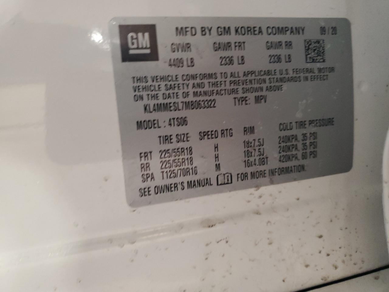 2021 Buick Encore VIN KL4MMESL7MB063322 Copart auction photo, side damage thumbnail 12